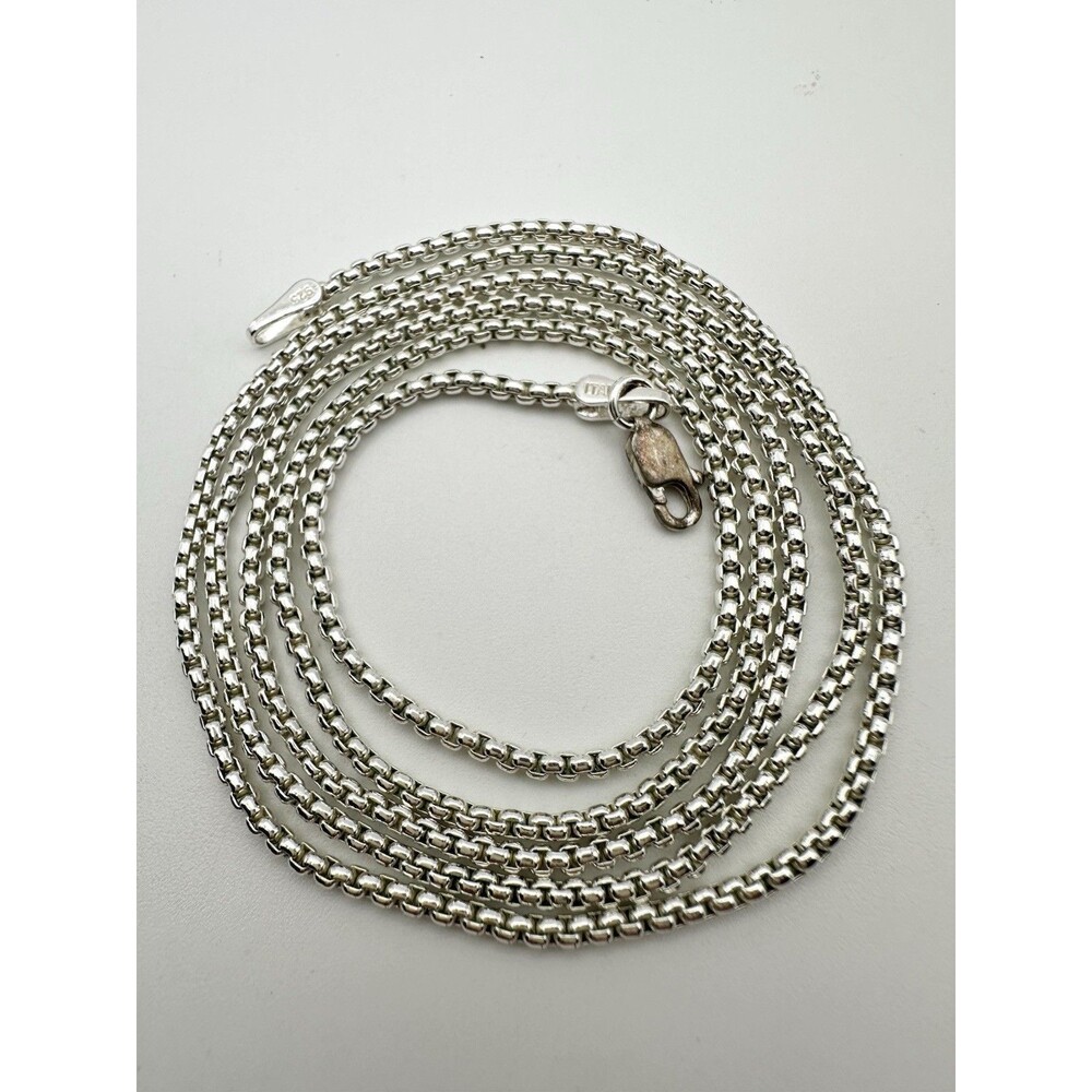 Round Box Chain Necklace 925 Sterling Silver 30”
